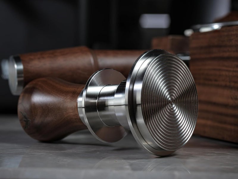 KNODOS 58.5mm Tamper with Walnut Handle Self-Leveling & Double Spring Loaded Calibrated Design Fits 58mm Portafilter Basket for Precise Consistent Shots - Image 5